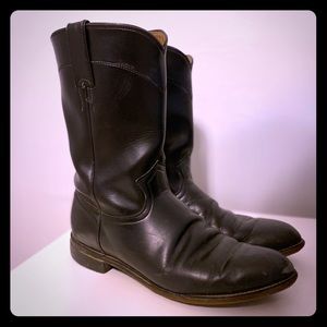 Vintage Black Leather Cowboy Boots